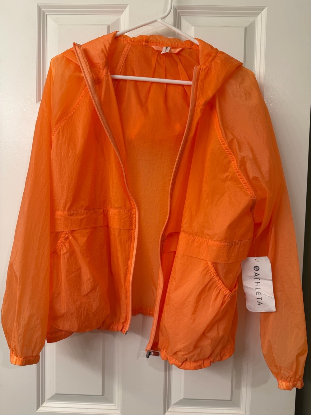 Athleta Women’s Skyline Jacket - Orange Hooded Windbreaker NWT